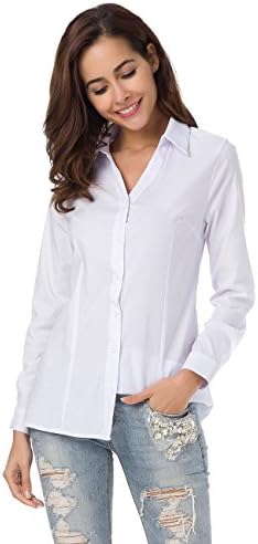 MOQUEEN Womens Deep V Button Down Shirts Casual Long Sleeve Basic Simple Blouse Tops
