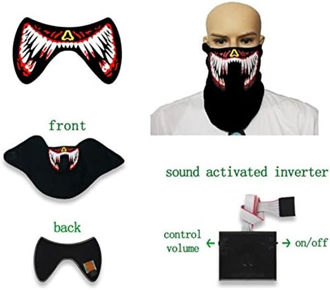 DNA INC Music Led Masquerade Mask Sound Active for Party Halloween Riding USA(Monster Red)