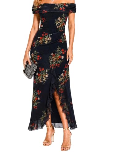 ZhouBoat Women's Summer 2026 Off Shoulder Dress Floral Ruched Long Dress at Amazon