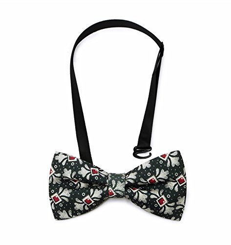 Solatin Mens Pre-Tied Satin Bowtie Adjustable Length Solid Color Patterned bow tie (A13 Blackish green flower)