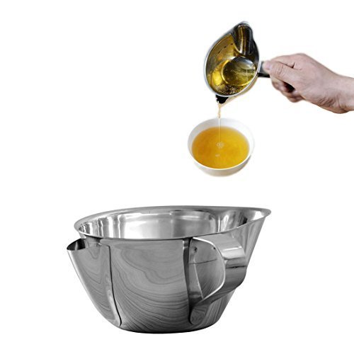 Amteker Kitchen Tools Cooking Oil Grease Trap Filter Stainless Steel Oil Fat Separator Bowl with Handle&Mouth Oil Strainer Separat Oiler
