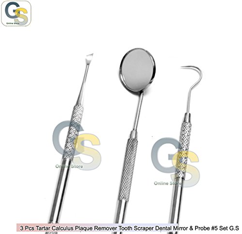 3 PCS TARTAR CALCULUS PLAQUE REMOVER TOOTH SCRAPER DENTAL MIRROR & PROBE #5 SET G.S