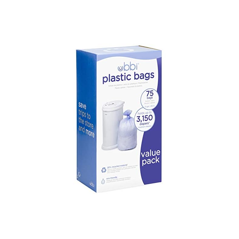 Ubbi Disposable Diaper Pail Plastic Bags, Value Pack, 75 Count, 13-Gallon Bags