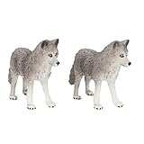 Buorsa 2 pcs Gray Nature Wild Wolf Cute Animal Model Figurine Action Figures Kids Playset Toy