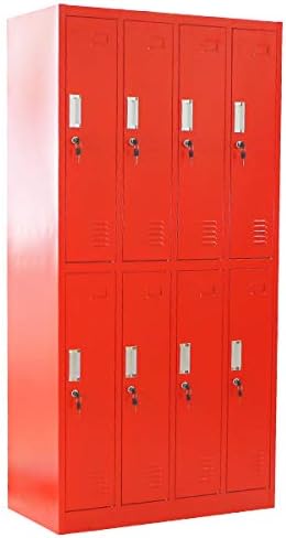 Amazon Co Jp ロッカー おしゃれ スチールロッカー 8人用 鍵付き スペアキー付 4列2段 スチール製 収納 オフィス 事務所 会社 業務用 オフィスロッカー スチールキャビネット オフィス用品 スリム かぎ付き 更衣ロッカー 八人用 8枚扉 シリンダー錠 赤 ホーム キッチン