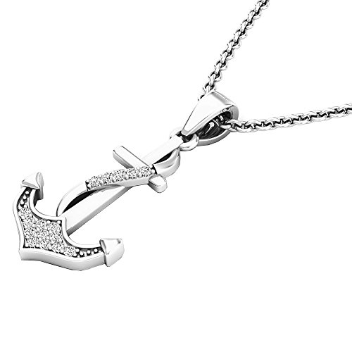 Dazzlingrock Collection 0.10 Carat (ctw) Round White Diamond Ladies Anchor Pendant 1/10 CT (Silver Chain Included), Sterling Silver