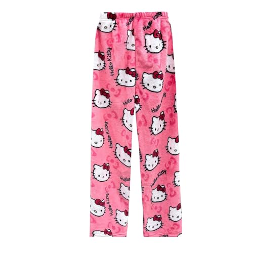Kawaii Pajamas for Women Girls Cartoon Cat All Over Print Flannel