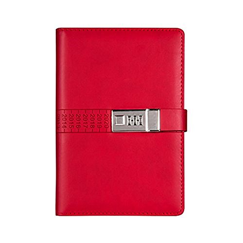 JunShop A5 PU Leather Journals Note books Secret Diary with Lock Password Lined,Locking Journal Diary (Red)