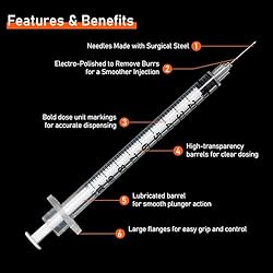 1ml Syringe with Needle, Syringes 30G 1cc 1/2