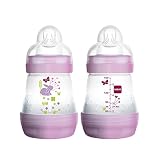 MAM Easy Start Anti-Colic Bottle 5 oz (2-Count), Baby Essentials, Slow Flow Bottles with Silicone Nipple, Baby Bottles for Baby Girl, Pink
