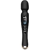 Cordless Massager with LCD Display, Personal Massager for Pain Relief, Powerful 12 Vibrating Massage Wand, Black