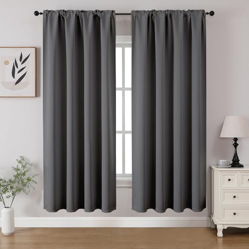 CUCRAF Blackout Curtains Room Darkening Window Curtain Panels, Rod Pocket Thermal Insulated Solid Drapes for Bedroom Living Room, Set of 2 Panels. 52 x 63 inch, Light Grey