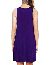 GSVIBK Vestido sin mangas para mujer, informal, suelto, camiseta, vestido, Swing A-Line, vestido de bolsillo