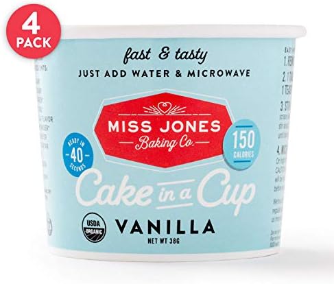 Miss Jones Baking Organic Cake In A Cup, Microwave in Under a Minute, Quick Mix, Less Mess Than a Mug: Vanilla (Pack of 4)
