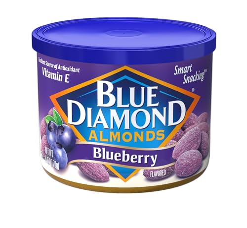 BLUE DIAMOND ALMONDS, CLASSIC BLUEBERRY FLAVORED SWEET SNACK NUTS PERFECT SIZE FOR ON-THE-GO, LUNCH, ADULTS AND KIDS, 6OZ CAN