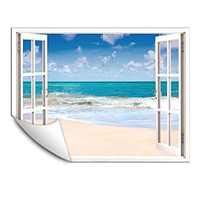 Wall Murals for Bedroom Fake Window Beach White Window Removable Wallpaper Peel and Stick Wall Stickers - 24x32 inches
