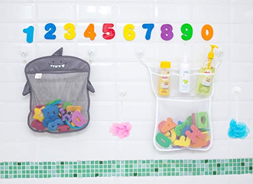 Comfylife Baby Bath Toy Organizer - Shark (2 Bath Toy Storage Nets, 10 Toy Numbers & 10 Strong Hooks) - Great Bath Net for Kids - Cute Bathtub Toy Organizer and Bath/Shower Caddy Storage Solution
