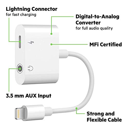 Headphone Adapter for iPhone Charger Jack AUX Audio 3.5 mm Jack Adapter for iPhone Adapter Compatible with iPhone 7/7 Plus/8/8 Plus/11/X/XS/XSMAX Dongle Accessory Connector Compatible All iOS Systems