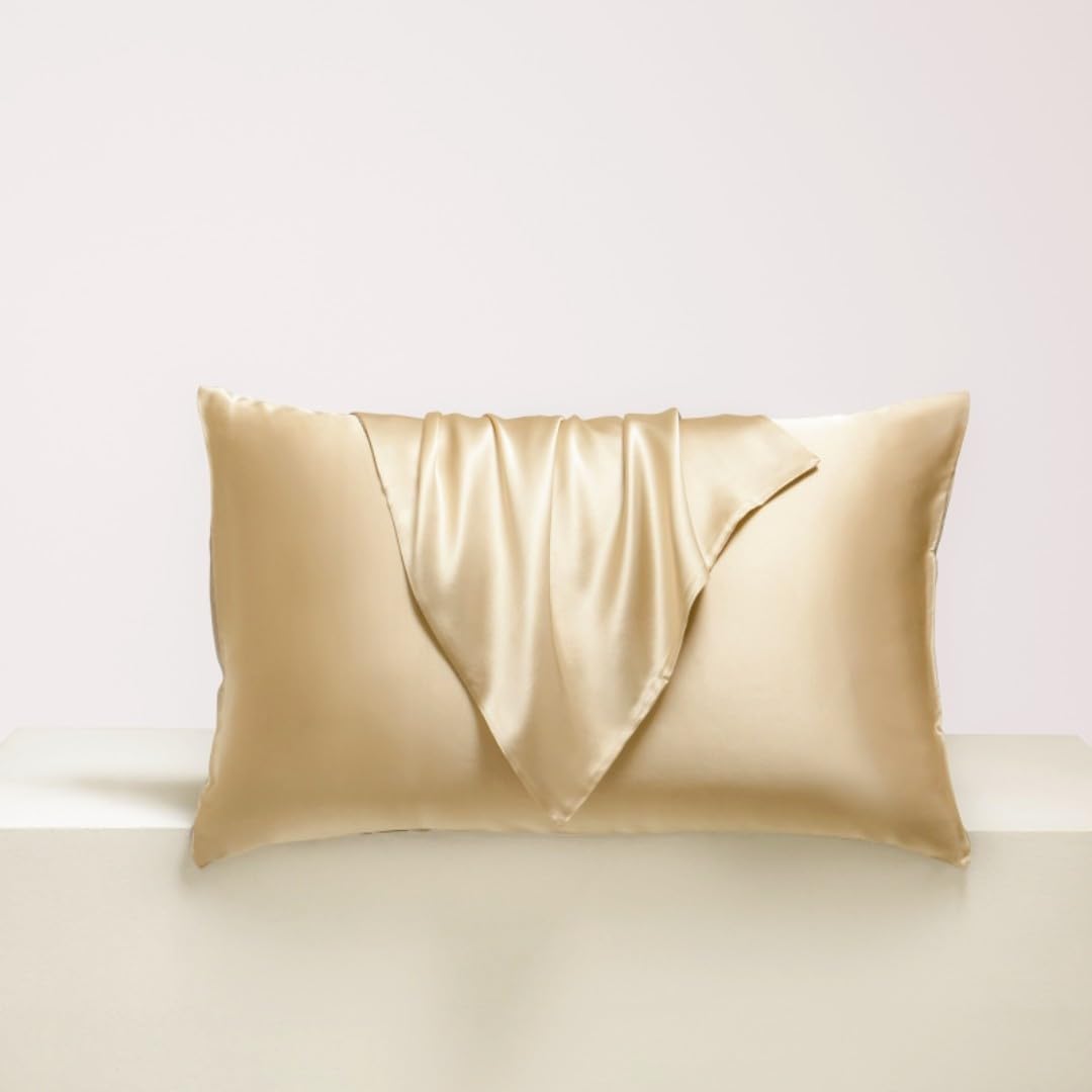 FLCA Mulberry Silk Pillowcase for Hair and Skin,Both Side Mulberry Silk, 1pc (Champagne, Standard 50x75cm)