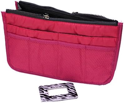 PCs Purse Handbag Insert Organizer with LED Wallet Magnifier - Pink with Zebra Magnifier