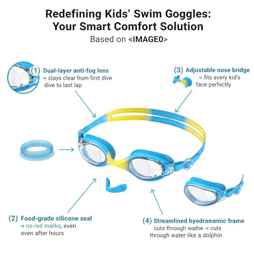 Seaflar Kids HD Anti-Fog Swimming Goggles: UV Protection | One-Piece Elastic Band | Silicone Gasket | Unisex (3-14 Years)