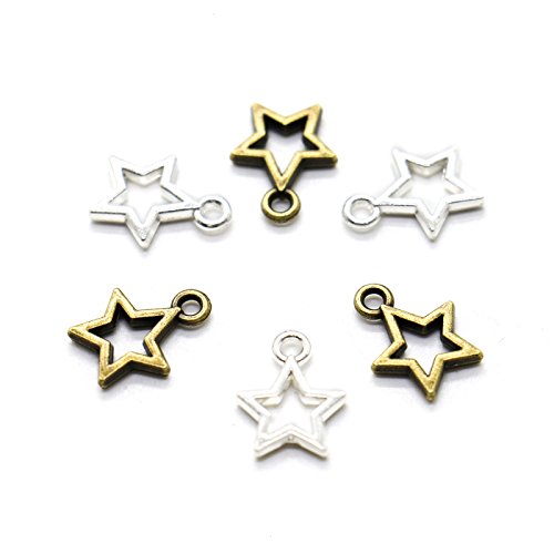 MAISHO 200pcs Stars DIY Charms Pendant for Crafting Jewelry Making Accessory Silver/Bronze