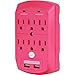 Surge Protector, Electronics Charging Station, 6 Outlet 2 USB Port Wall Adapter with Safety Indicator Lights -Pink- by Office + Style