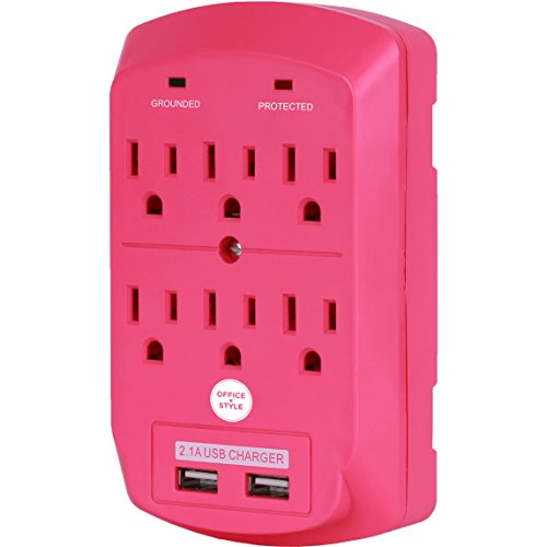 Surge Protector, Electronics Charging Station, 6 Outlet 2 USB Port Wall