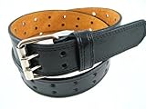 Double Row 2 Grommet Holes Genuine Bonded Leather Belt Black