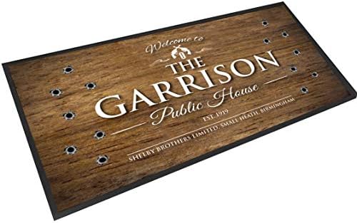 The Garrison public house bar runner, Wood effect counter shop runner bar mat, peaky blinders