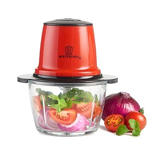 MisterChef® Red Mini Chopper Mini Food Processor 3 bi-Level Blades - Energy Saver 200W with Turbo - 1.5L Food Capacity…