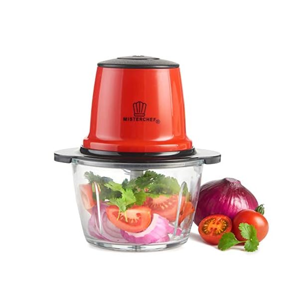 MisterChef-Red-Mini-Chopper-Mini-Food-Processor-3-bi-Level-Blades-Energy-Saver-200W-with-Turbo-15L-Food-Capacity-Glass-Bowl-2-Year-Warranty-Metallic-Red MisterChef® Red Mini Chopper Mini Food Processor 3 bi-Level Blades - Energy Saver 200W with Turbo - 1.5L Food Capacity…