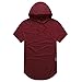 OLRIK Men's Hipster Hip Hop Longline T-shirt With Zipper Trim Wine Red L