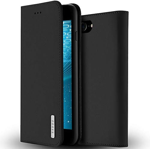 Radoo iPhone 8 Genuine Leather Case,iPhone 7 Case, Genuine Leather Ultra Slim Style Flip Folio Wallet with Kickstand & Magnetic Closure Shockproof Durable Cover For iPhone 8/iPhone 7 (Black)