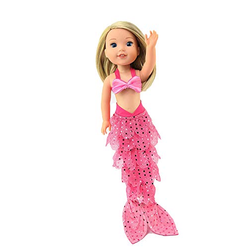 American Fashion World Hot Pink Mermaid Halloween Costume | Fits 14" Wellie Wisher Dolls | 14'' Inch Doll Clothing