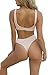 Kisscynest Women's V Neck Bandage Bow Tie Two Pieces Bikini Sets Swimsuit Beachwear XL Light Pink