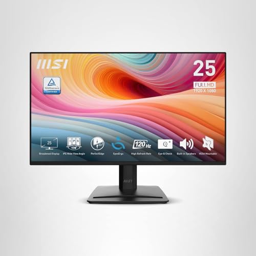 MSI PRO MP252 E2 24.5-INCH IPS 1920 X 1080 (FHD) GAMING OFFICE MONITOR, 120HZ, ADAPTIVE-SYNCH, HDR READY, HDMI, VGA PORT, DISPLAY PORT,VESA MOUNTABLE, TILT, SPEAKER, 4-SIDE SLIM BEZEL, 1MS, BLACK