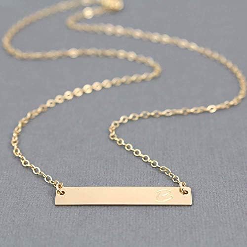 Personalized Nameplate Necklace 14K Gold Filled Bar Pendant Hand