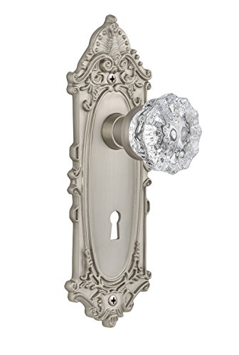 Nostalgic Warehouse Victorian Plate with Keyhole Crystal Glass Knob, Privacy – 2.75″, Satin Nickel