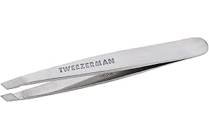 Tweezerman Mini Slant Tweezer - Tweezers for Eyebrows, Travel Tweezers for Eyebrows, Facial Hair (Classic Stainless)
