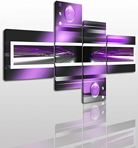 Abstract Canvas Wall Art Painting Modern Design Picture For Home Office Decor - 4 Pieces Pink Purple Framed On Wooden Frame Image Pictures Photo Artwork Decoration Ready To Hang