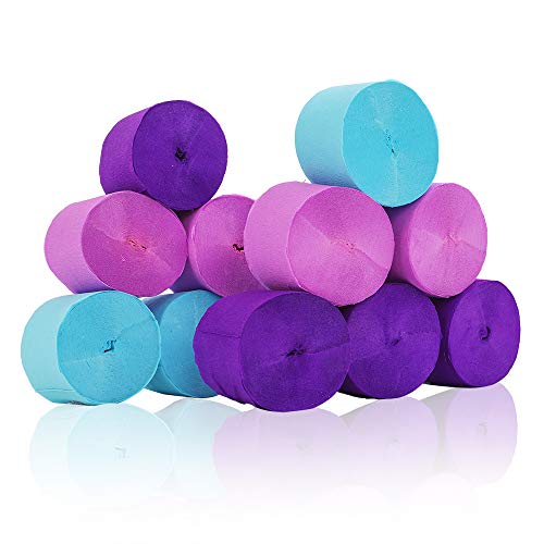 image for RUBFAC 12 Rolls Crepe Paper Streamers Mermaid Colors, Lavender, Purple