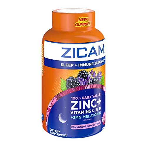 ZICAM SLEEP + IMMUNE SUPPORT. ZINC, GUMMY SUPPLEMENT, BLACKBERRY LAVENDER FLAVOR, VITAMIN C AND VITAMIN D, 3MG MELATONIN PER SERVING, 70 COUNT