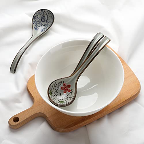 Ceramic Soup Spoons Set of 4 Porcelain Japanese Soup Spoon Long Handle