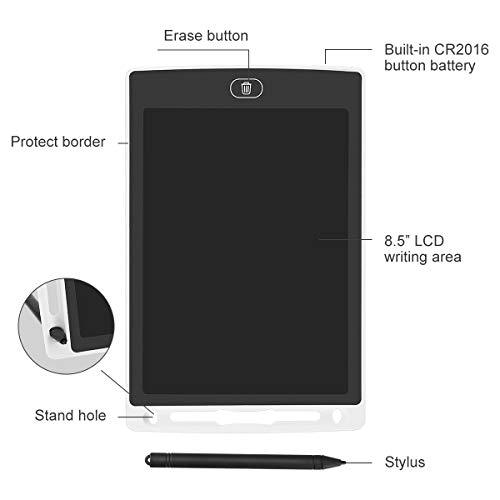 LCD Writing Tablet, 8.5" Electronic Drawing Erasable Tablet for Kids, Handwriting Drawing Board Doodle Pad with Memory Lock Gift for Kids and Adults at Home, School and Office (White)