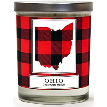 Ohio Buffalo Plaid Scented Soy Candle | Fraser Fir, Pine Needle, Cedarwood | 10 Oz. Glass Jar Candle | Made in The USA | Decorative Candles | Going Away Gifts for Friends | State Candles
