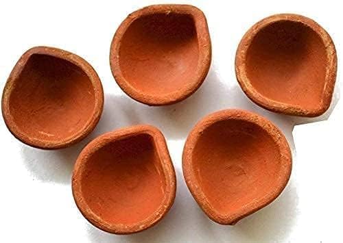 Oil Lamps & Accessories - pvs traders 12 Pc Set Clay Diya Diwali Dia with Cotton Wicks for Puja Pooja Traditional Handmade Terracotta
