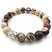 KONOV Natural Energy Stone Beads Gemstone Mens Womens Bracelet, 10mm Buddha Mala, Brown Silver