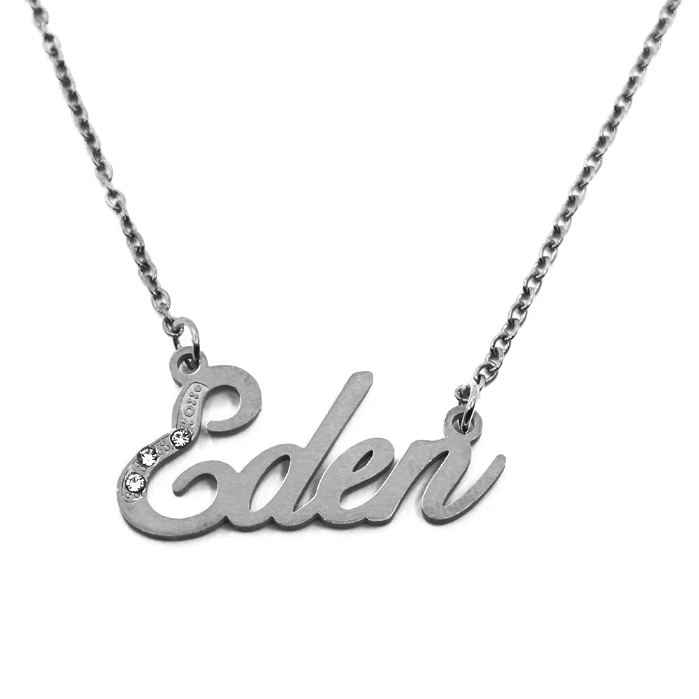 Kigu Name Necklace Eden - Silver Tone - Custom Name Necklace - Personalised Jewellery for Ladies- Customised Jewellery for Girls- Custom Pendant Eden