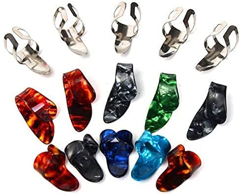 Alnicov 15pcs Metal Celluloid Finger Pick Thumb Pick Set Guitar Picks with 15 Grid Case Storage Box